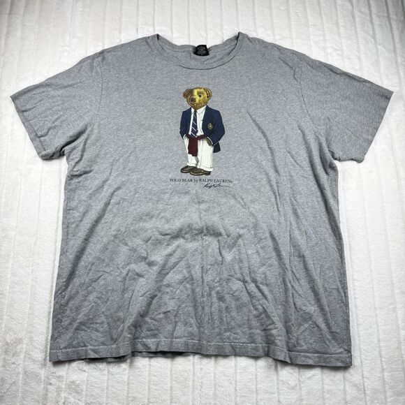 VTG Polo Ralph Lauren Preppy Bear T-Shirt Men 2XL Professor Heather Gray Graphic - Picture 1 of 11
